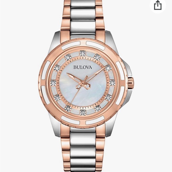 Ladies' Bulova Two-Tone Diamond Accent Watch with Mother-of-Pearl Dial - Picture 2 of 8